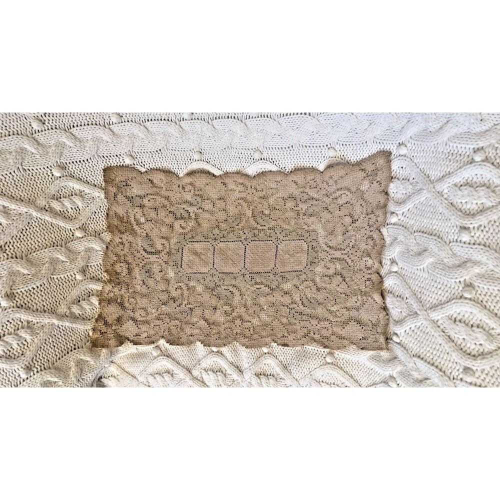 Antique Crochet Lace  20” X 12” Tea Dyed Doily Table Accent Frameable